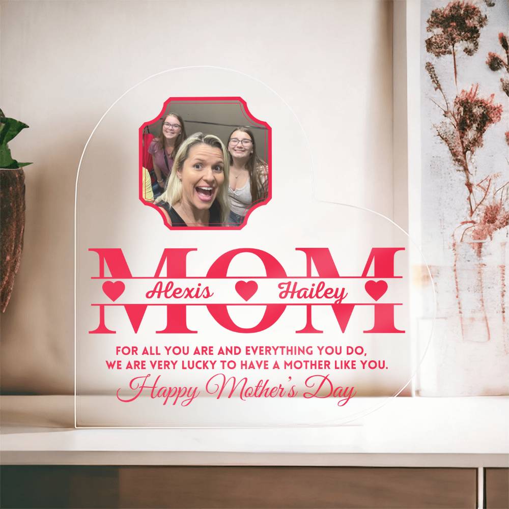 Mother's Day Mom Clear Acrylic Heart With Photo Personalized, Gift From Daughter