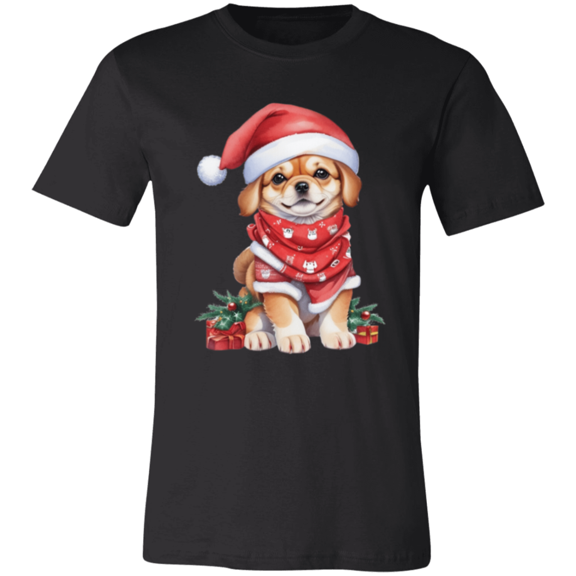 Christmas Dog with Santa Hat Short-Sleeve T-Shirt