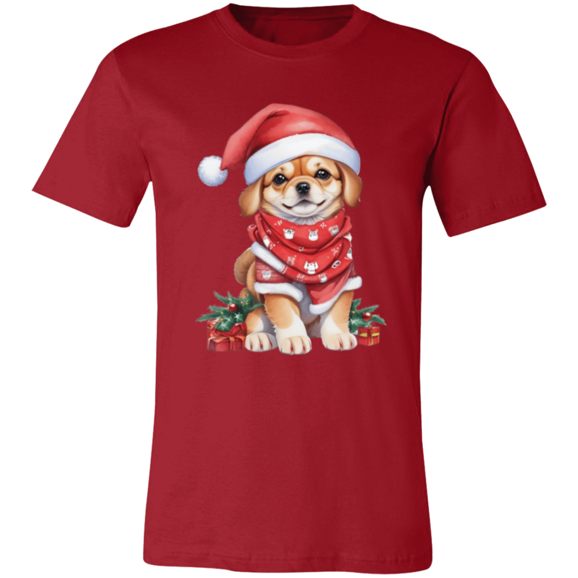 Christmas Dog with Santa Hat Short-Sleeve T-Shirt