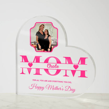 Mother's Day Mom Clear Acrylic Heart With Photo Personalized, Gift From Daughter