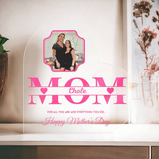 Mother's Day Mom Clear Acrylic Heart With Photo Personalized, Gift From Daughter