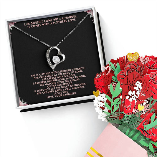 Mother's Love Heart Necklace with Flower Bouquet Mother's Day Gift