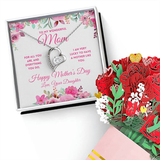 Mother's Day Forever Love Necklace and Sweet Devotion Flower Bouquet Bundle