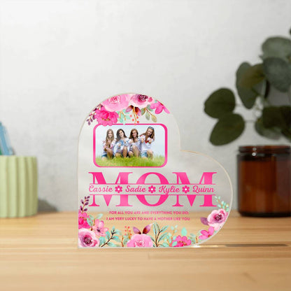 Personalized Gift for Mom, 2024, Mom Gift Ideas, Gift for Mommy, First Mother’s Day, Birthday Acrylic Plaque Unique Present Dog Kids Names Acrylic Heart Plaque