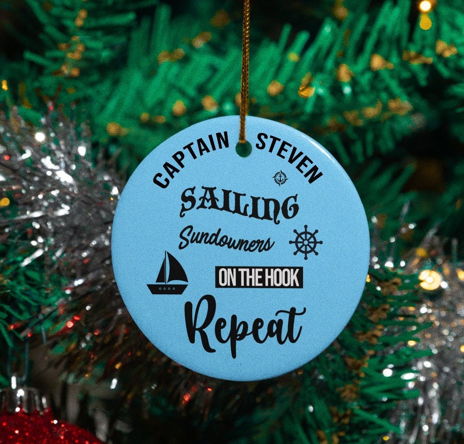 Personalized Nautical Ornament Sailing Captain Gift Boat Owner Custom present New Boating Decor Dads Holiday Anchor Couple Unique Keepsake