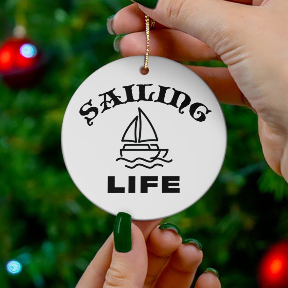 Personalized Sailing Ornament Nautical Gift Boat Owner Custom Present Boating Decor Captain Dads Family Anchor Couple Unique Keepsake Photo