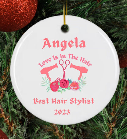 Personalized Hairstylist Ornament Christmas Gift Hair Dresser Lover Keepsake Present For Her for the Beautician Name Xmas 2023 Gift for Him