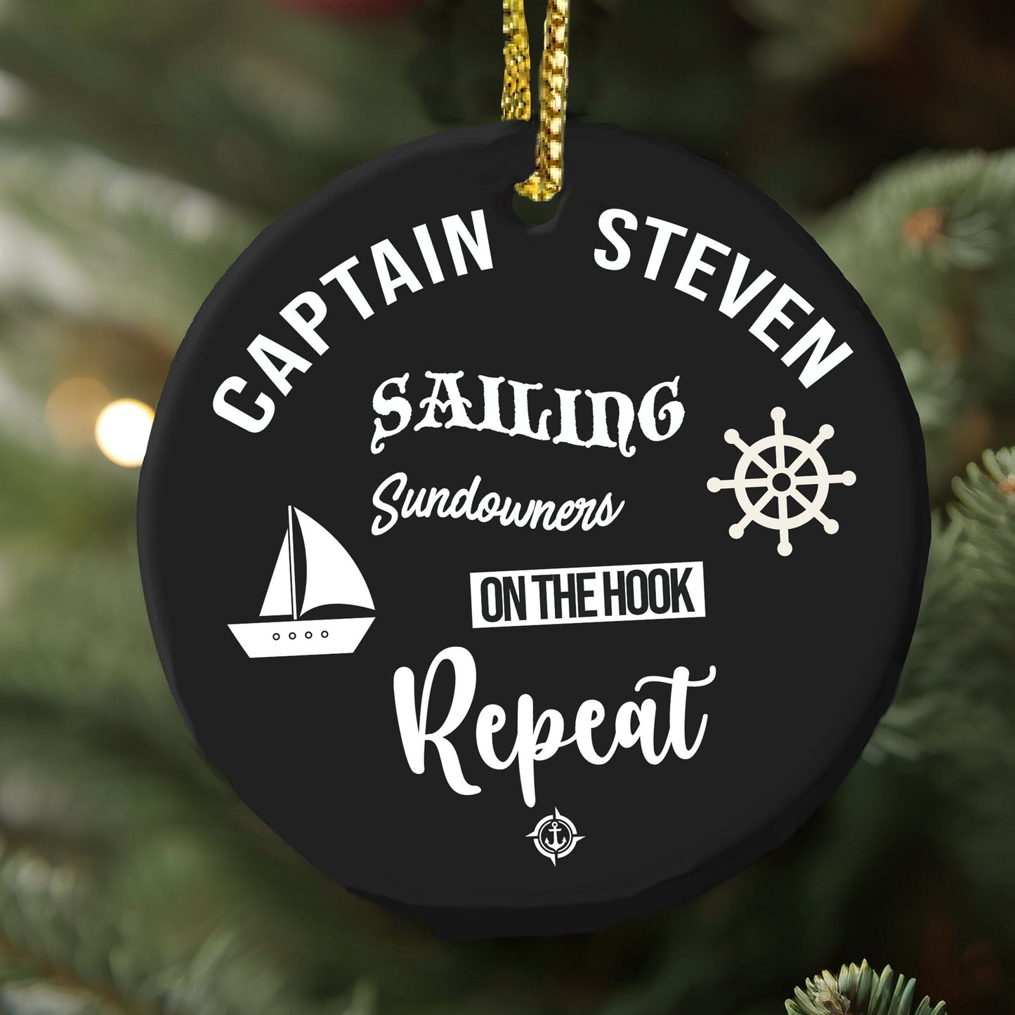 Personalized Nautical Ornament Sailing Captain Gift Boat Owner Custom present New Boating Decor Dads Holiday Anchor Couple Unique Keepsake