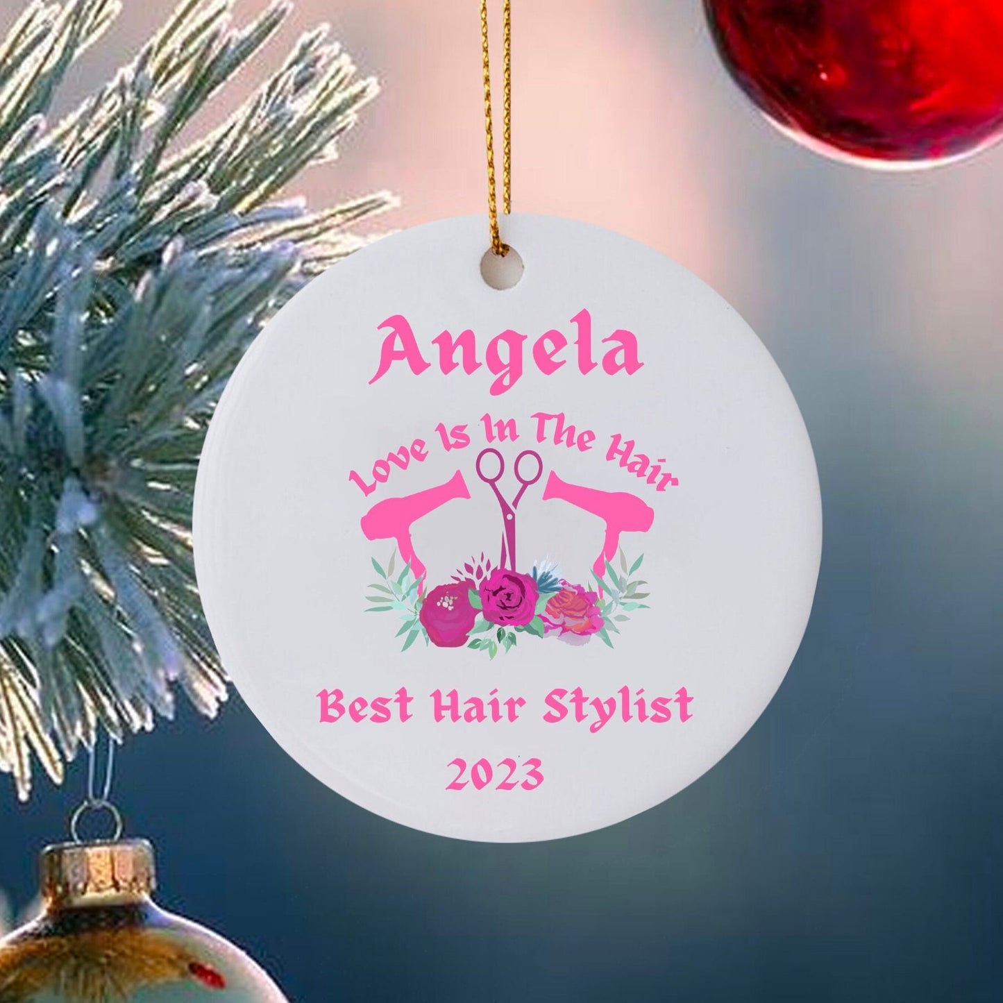 Personalized Hairstylist Ornament Christmas Gift Hair Dresser Lover Keepsake Present For Her for the Beautician Name Xmas 2023 Gift for Him