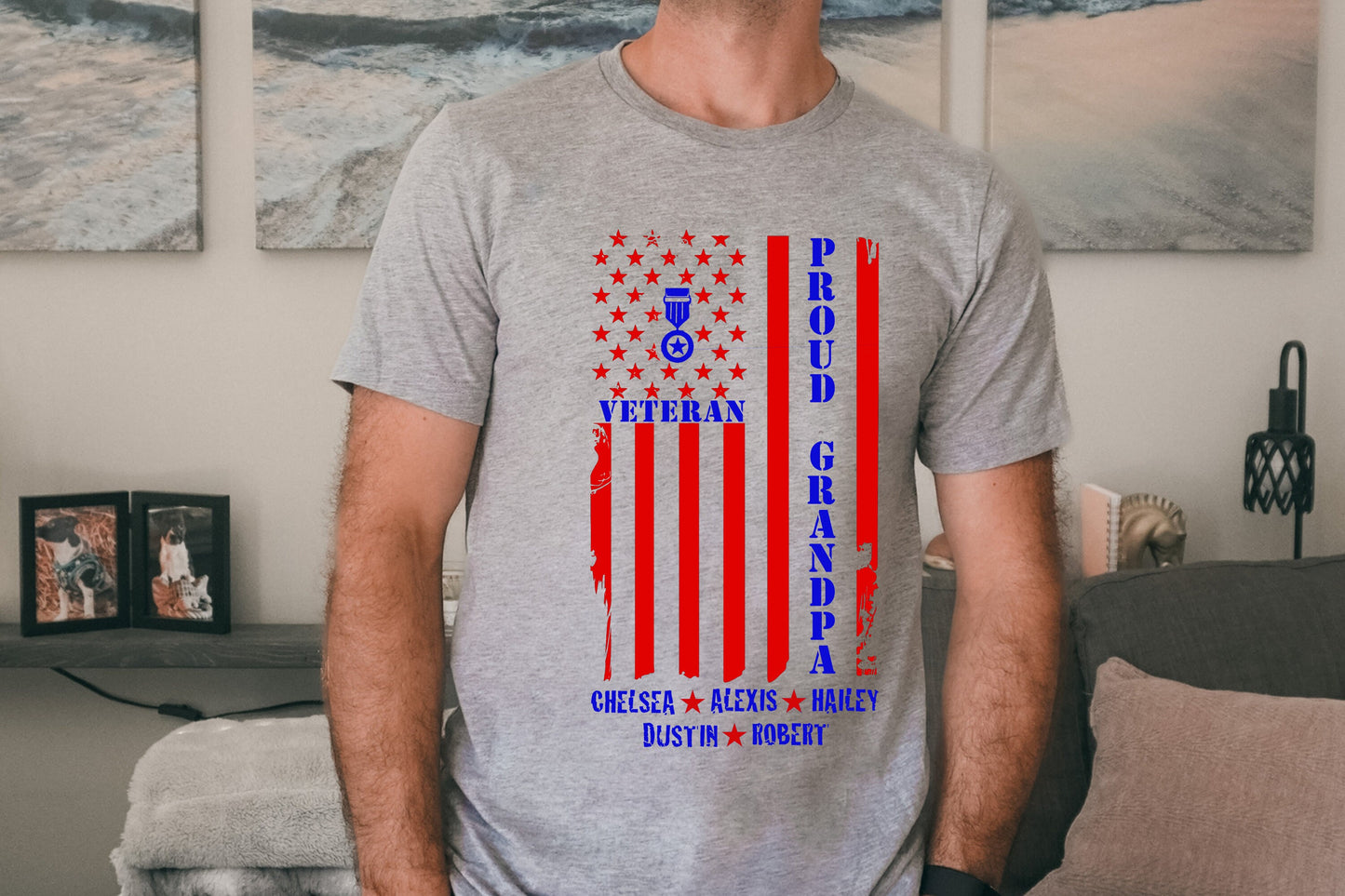 Veteran Grandpa Shirt T-Shirt Red & Blue USA Flag Day Gift for Air Force Navy Marine Army