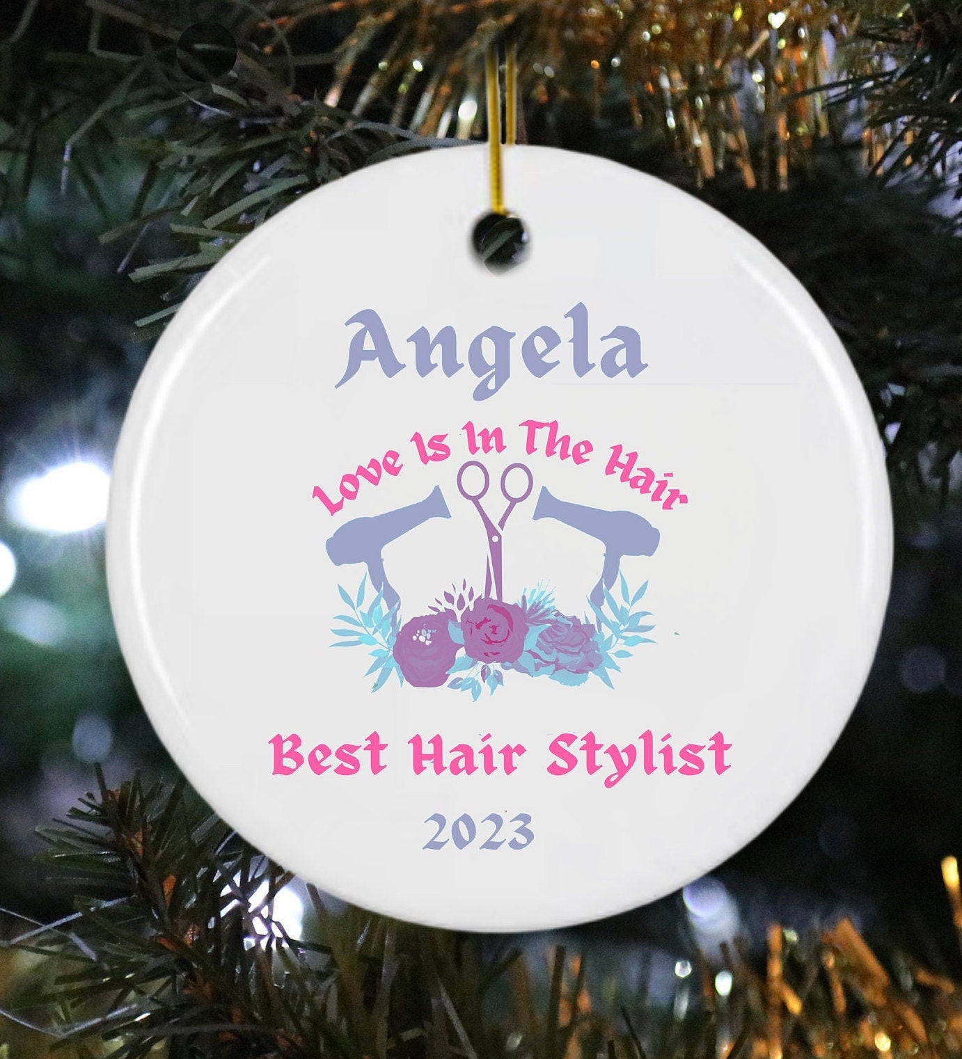 Personalized Hairstylist Ornament Christmas Gift Hair Dresser Lover Keepsake Present For Her for the Beautician Name Xmas 2023 Gift for Him