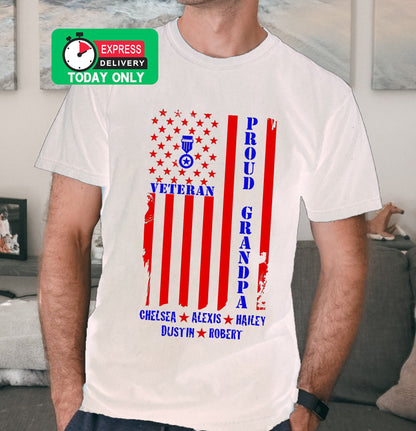 Veteran Grandpa Shirt T-Shirt Red & Blue USA Flag Day Gift for Air Force Navy Marine Army