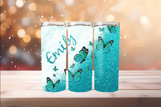 Custom  Tumbler Butterflies Glittered with Name