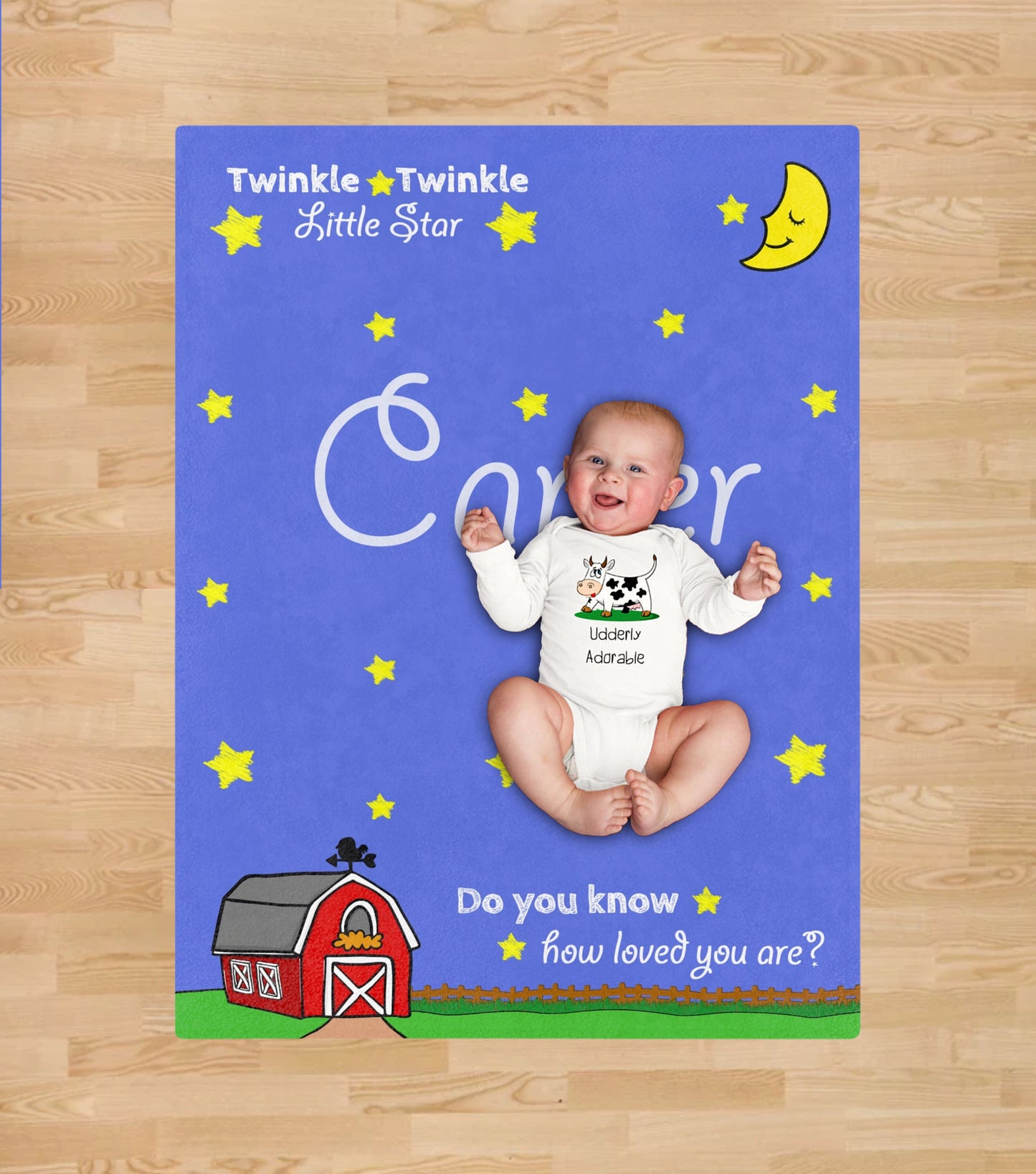 Personalize Farm Baby Blanket, Twinkle Little Star with Barn