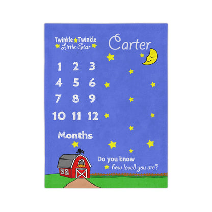 Personalize Monthly Farm Milestone Photo Blanket, Twinkle Little Star with Barn & Smiling Moon