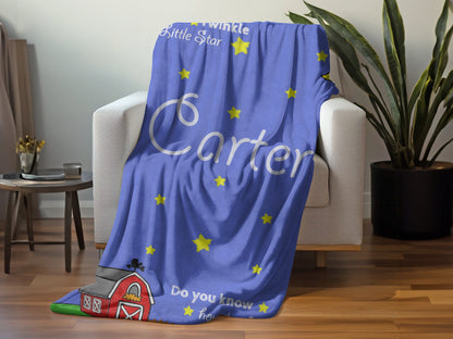 Personalize Farm Baby Blanket, Twinkle Little Star with Barn