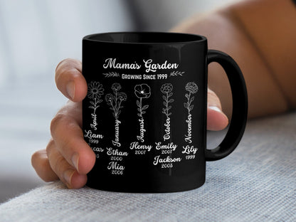 Grandma's Garden Birth Flowers Personalized Mug, Custom Names and Dates, Gift for Nana, Mothers Day, or Mom