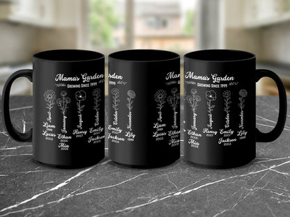 Grandma's Garden Birth Flowers Personalized Mug, Custom Names and Dates, Gift for Nana, Mothers Day, or Mom