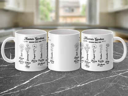 Grandma's Garden Birth Flowers Personalized Mug, Custom Names and Dates, Gift for Nana, Mothers Day, or Mom