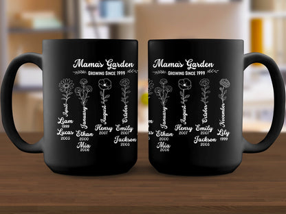 Grandma's Garden Birth Flowers Personalized Mug, Custom Names and Dates, Gift for Nana, Mothers Day, or Mom