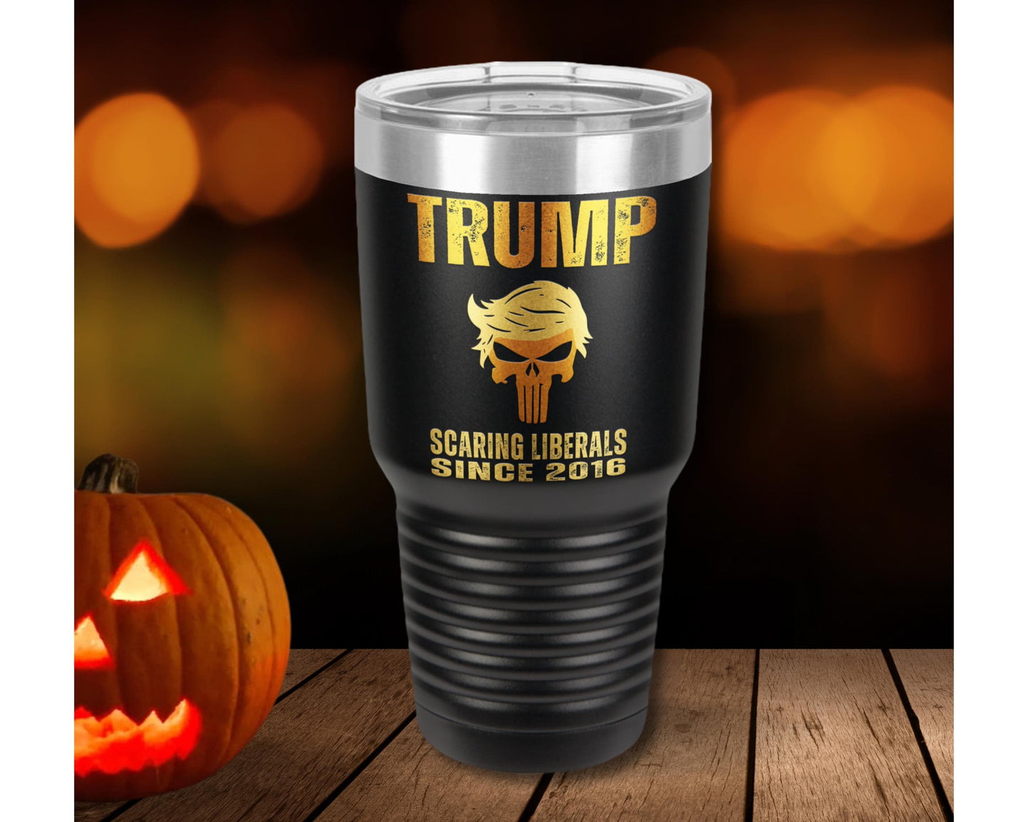 Trump Scaring Liberals Since 2016 Tumbler, Shiny Conservative Gift, Political Mug, Funny Quote Coffee Cup, Republican Drinkware 30oz Mirror