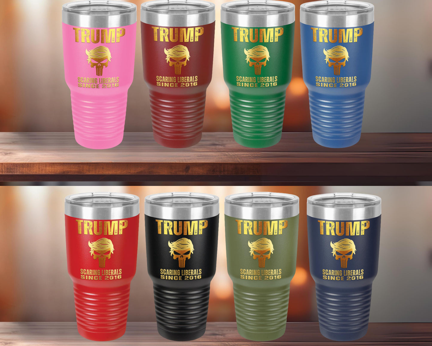 Trump Scaring Liberals Since 2016 Tumbler, Shiny Conservative Gift, Political Mug, Funny Quote Coffee Cup, Republican Drinkware 30oz Mirror